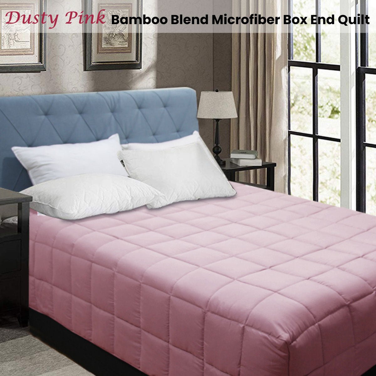 Bamboo Blend Microfiber Box End Quilt Dusty Pink Queen - Home & Garden > Bathroom Accessories - Bedzy Australia