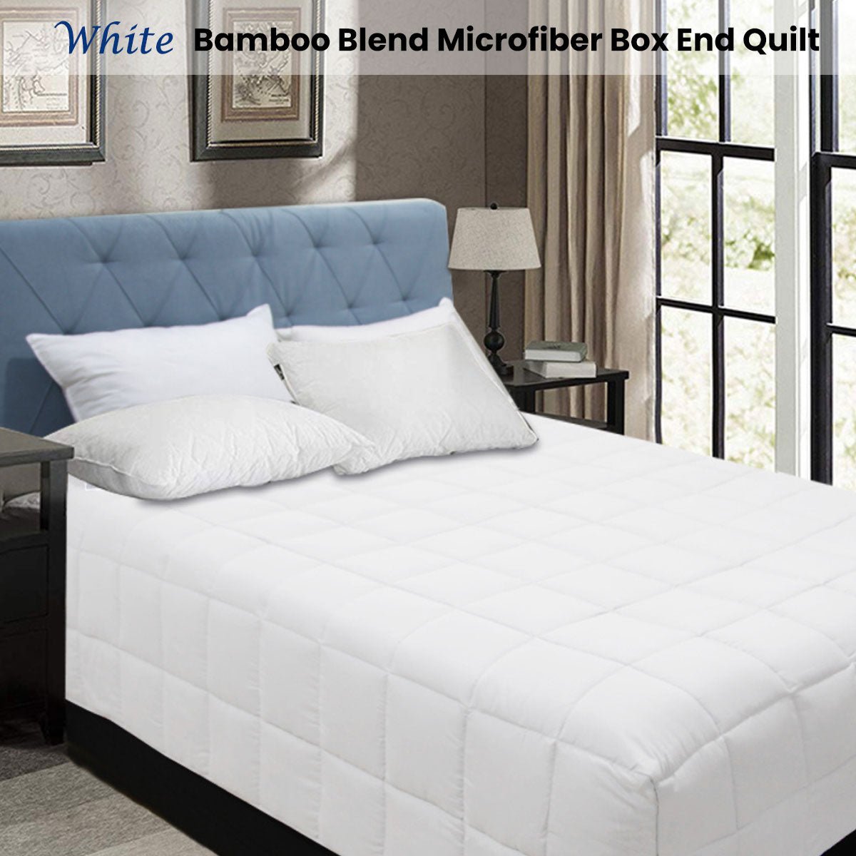 Bamboo Blend Microfiber Box End Quilt White Queen - Home & Garden > Bathroom Accessories - Bedzy Australia