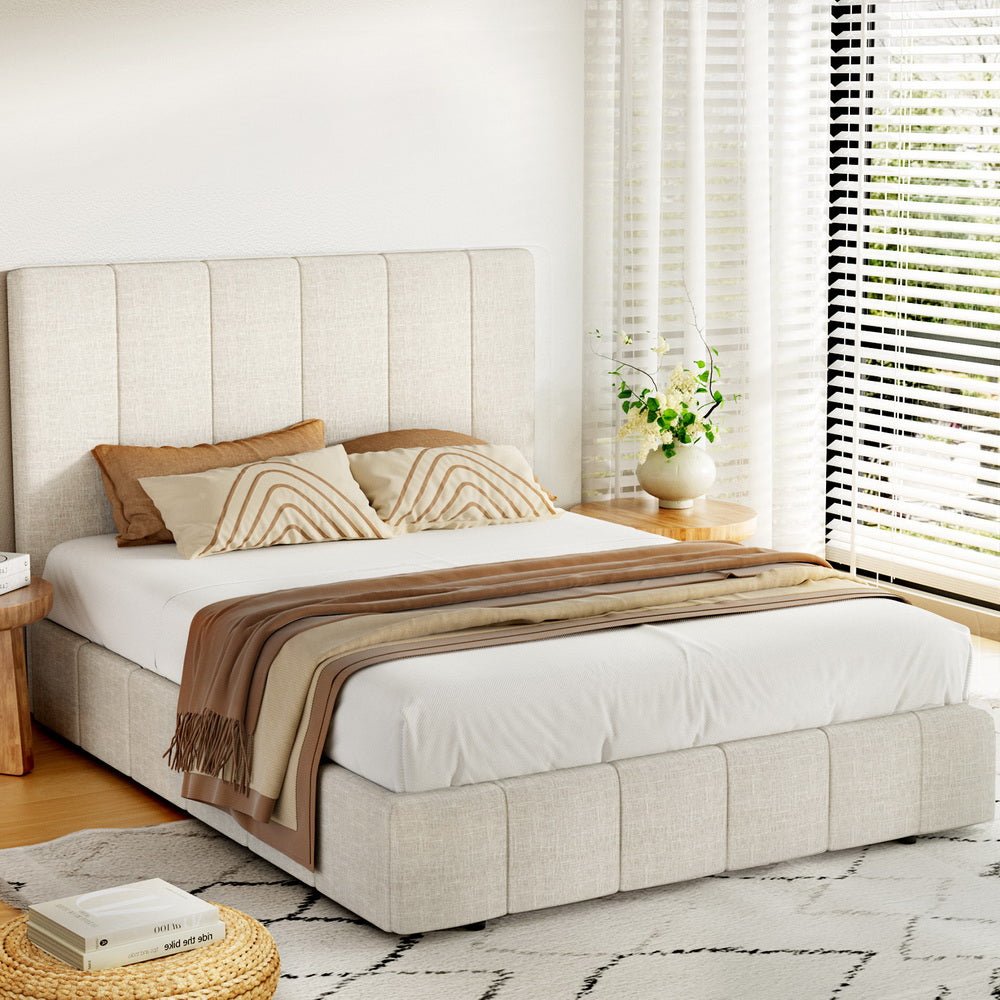 Double Package | Aldinga Bed Frame Beige & Bonita Pillow Top Mattress (Medium Firm)