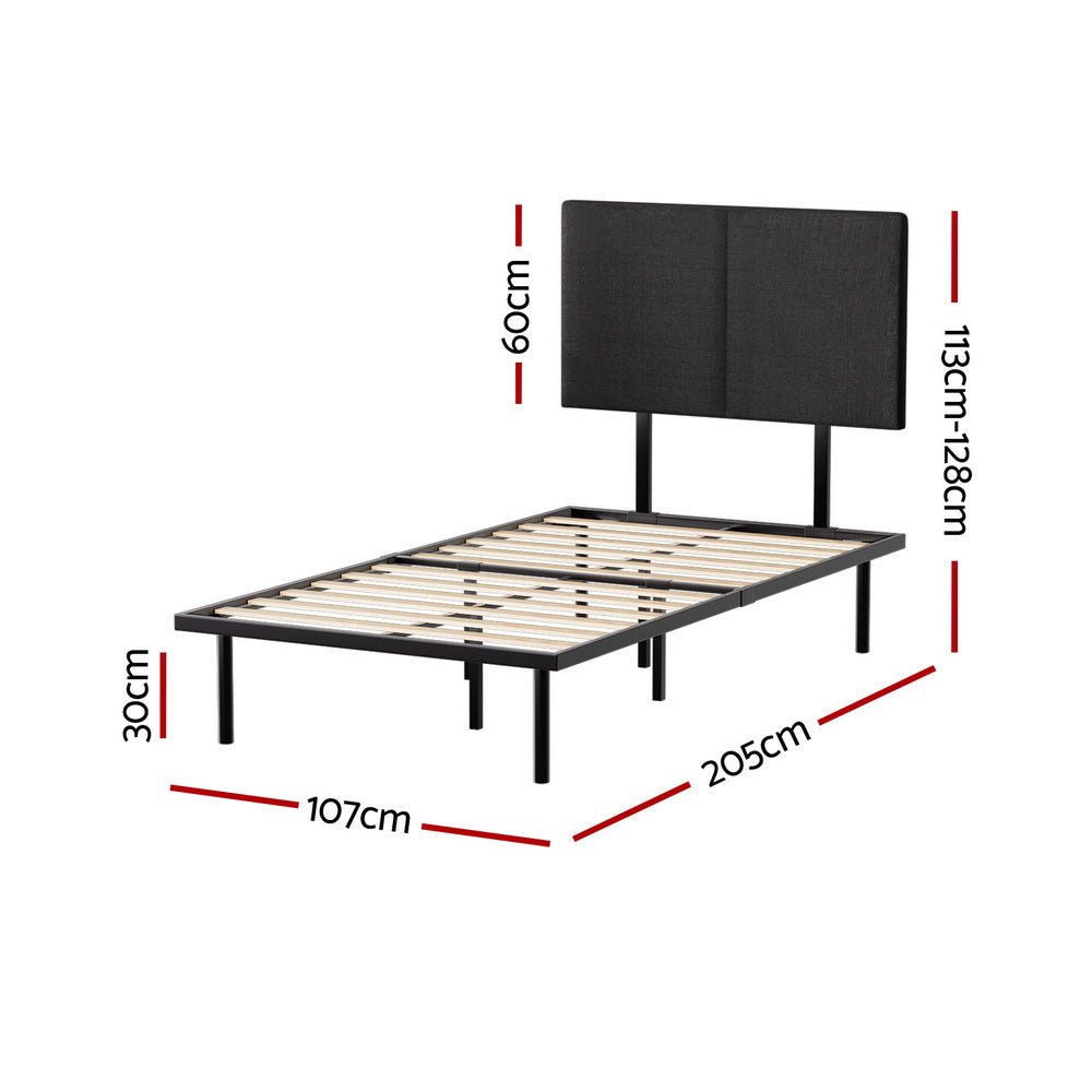 King Single Package | Norwood Modern Bed Frame Black & Bonita Euro Top Mattress (Medium Firm)