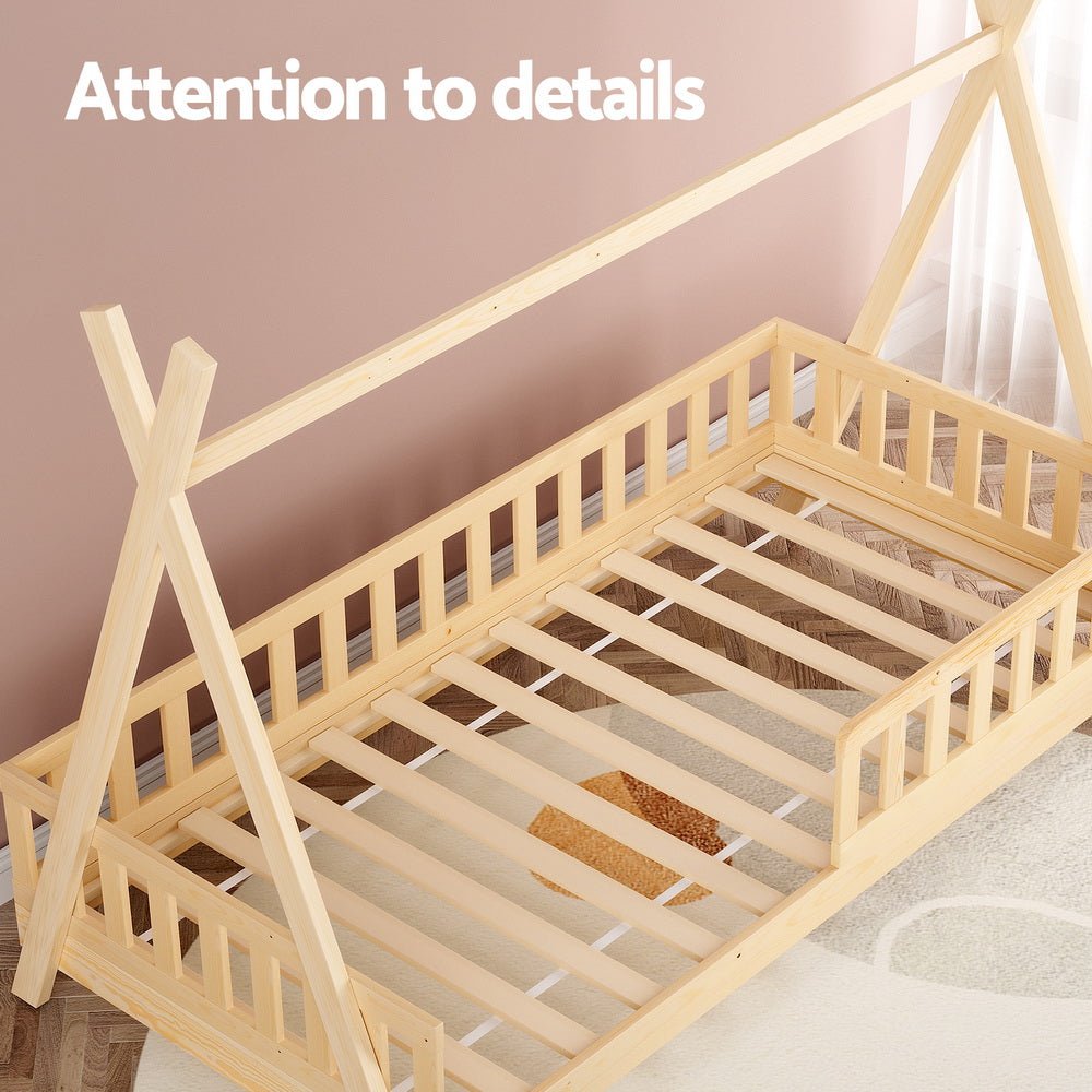 Bed Frame Wooden Kids House Frames Oak PUAH - Furniture > Living Room - Bedzy Australia