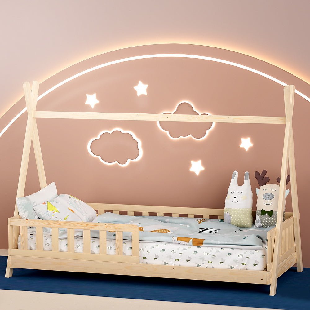 Bed Frame Wooden Kids House Frames Oak PUAH - Furniture > Living Room - Bedzy Australia