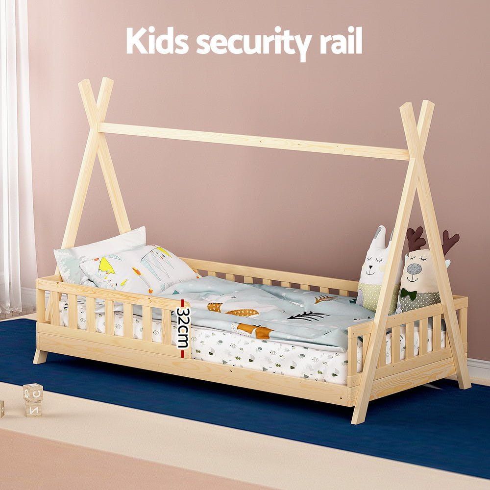 Bed Frame Wooden Kids House Frames Oak PUAH - Furniture > Living Room - Bedzy Australia