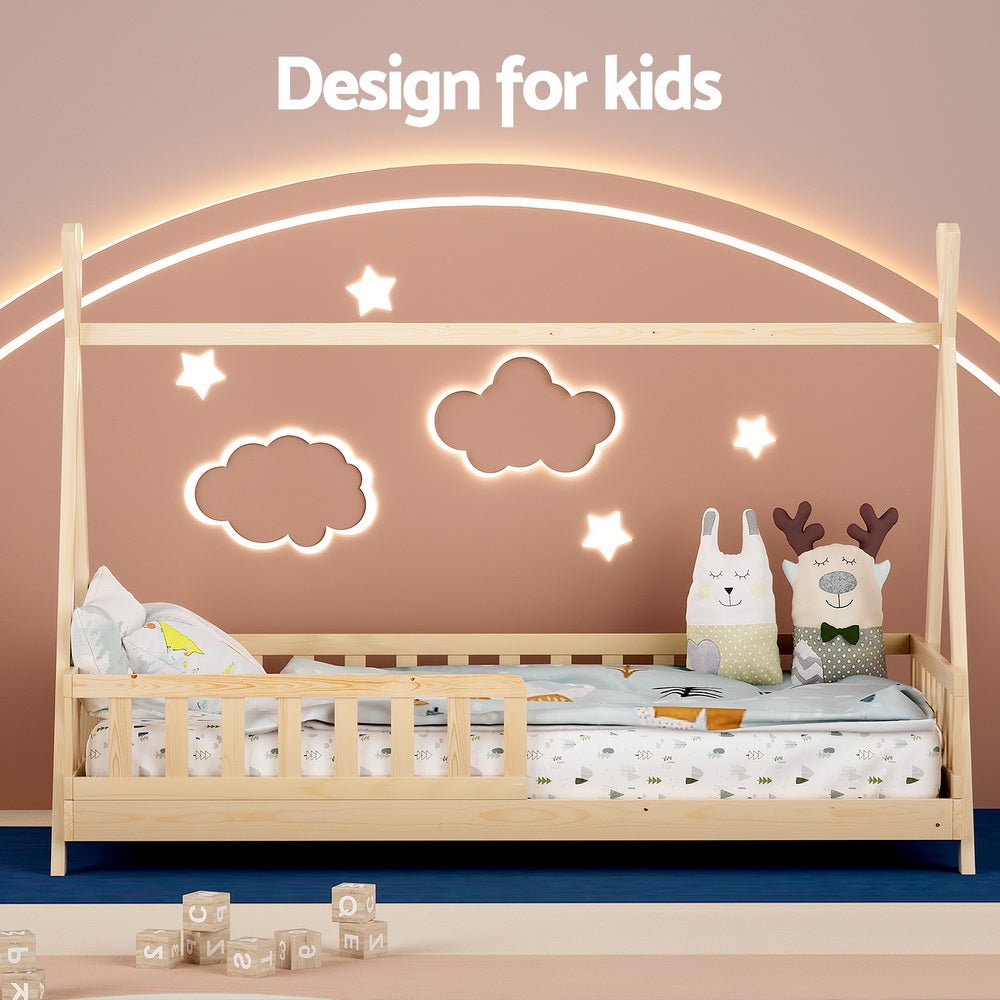 Bed Frame Wooden Kids House Frames Oak PUAH - Furniture > Living Room - Bedzy Australia