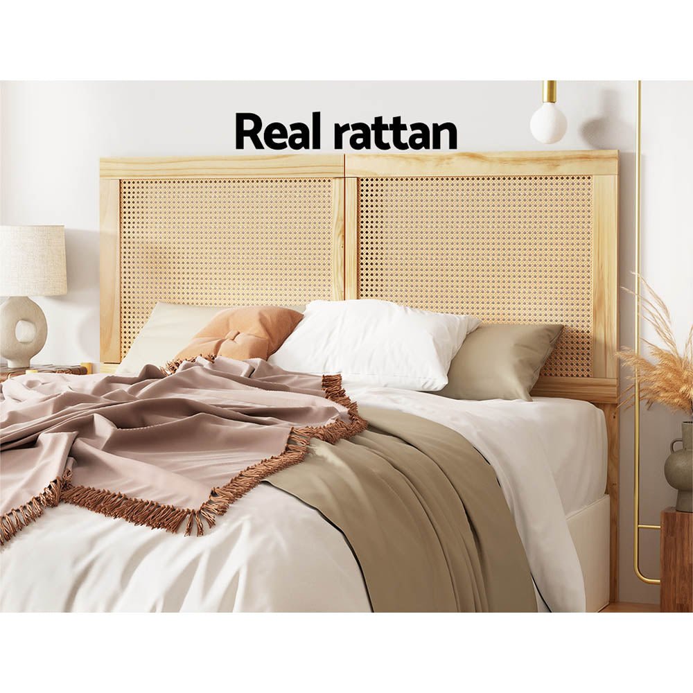 Bed Head Double Size Rattan - RIBO Pine - Furniture > Bedroom - Bedzy Australia