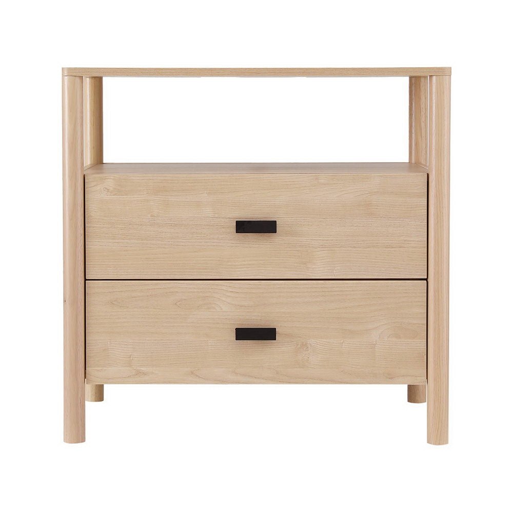 Bedside Table Nightstand 2 Drawers - Pine - Furniture > Bedroom - Bedzy Australia