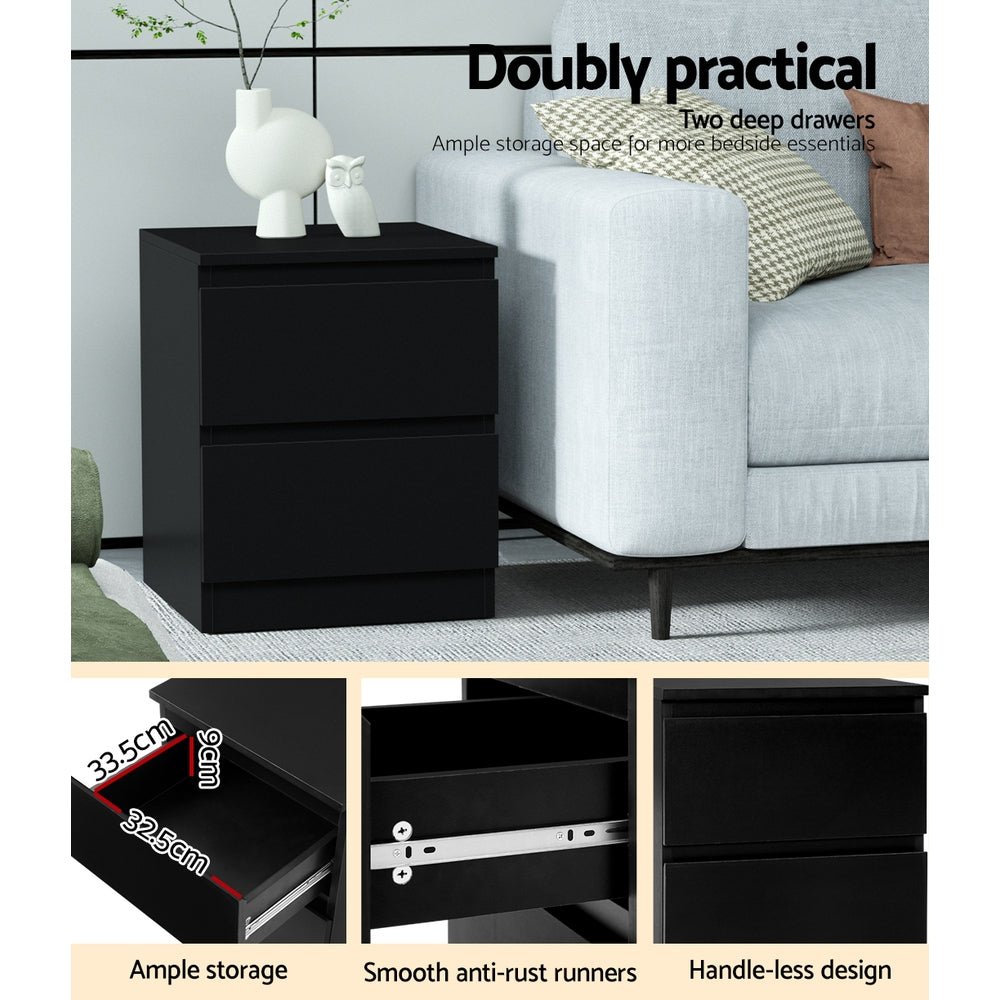 Bedside Table with 2 Drawers Black - Bedzy Australia