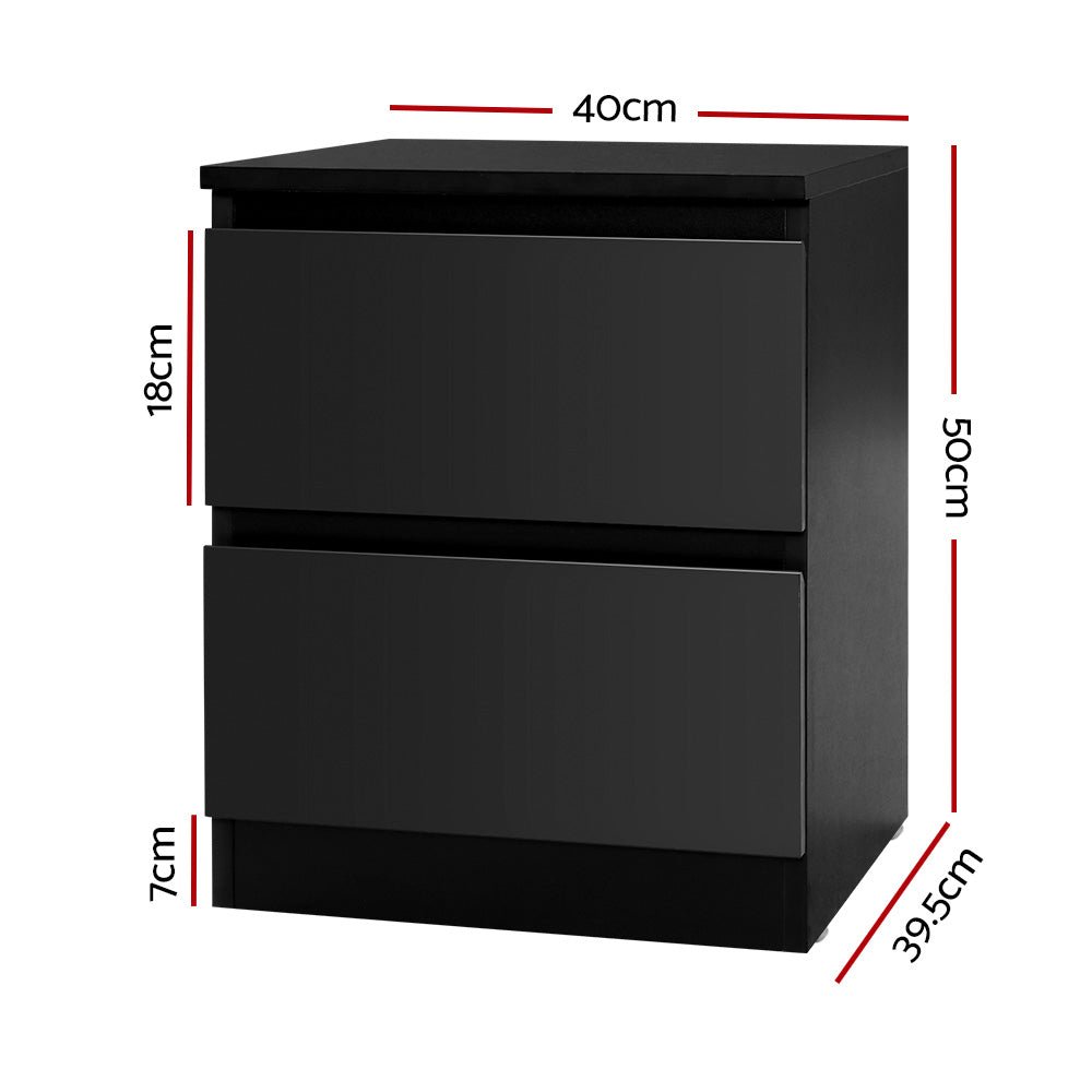 Bedside Table with 2 Drawers Black - Bedzy Australia