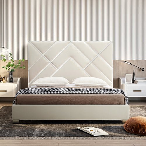 Bedzy Luxe Matrix Queen Bed Frame Beige - Furniture > Bedroom - Bedzy Australia