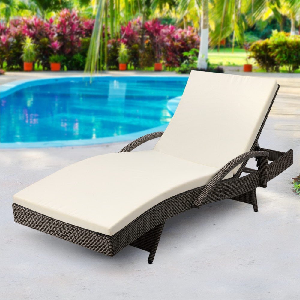 Bianca Outdoor Sun Lounger Chair with Cushion - Grey - Furniture > Outdoor - Bedzy Australia