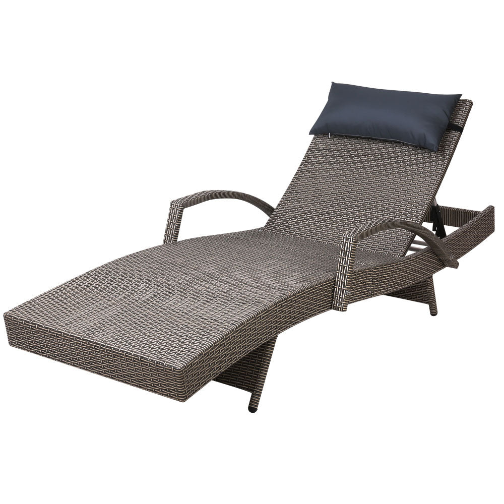 Bianca Outdoor Sun Lounger Chair with Pillow Headrest - Grey - Bedzy Australia