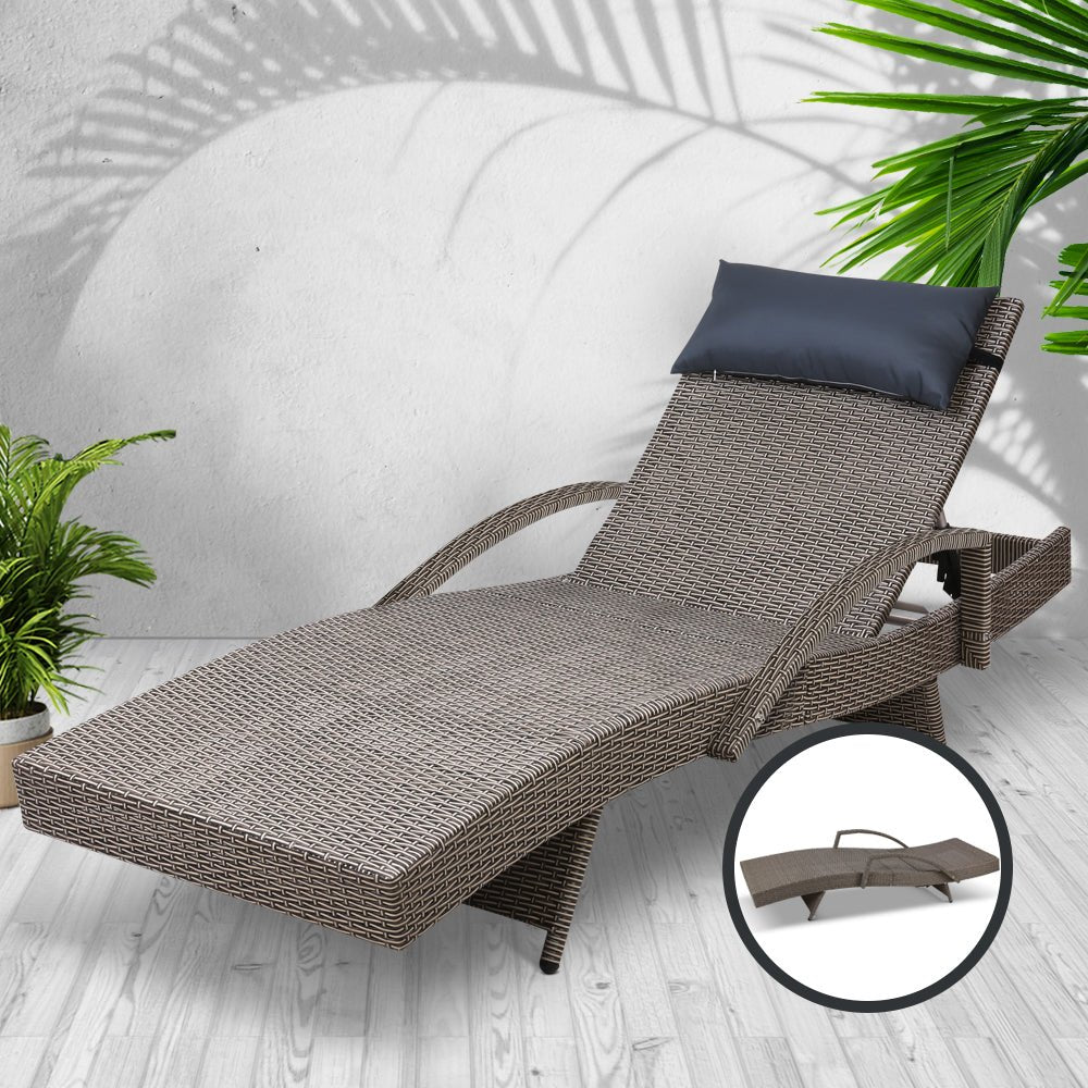 Bianca Outdoor Sun Lounger Chair with Pillow Headrest - Grey - Bedzy Australia