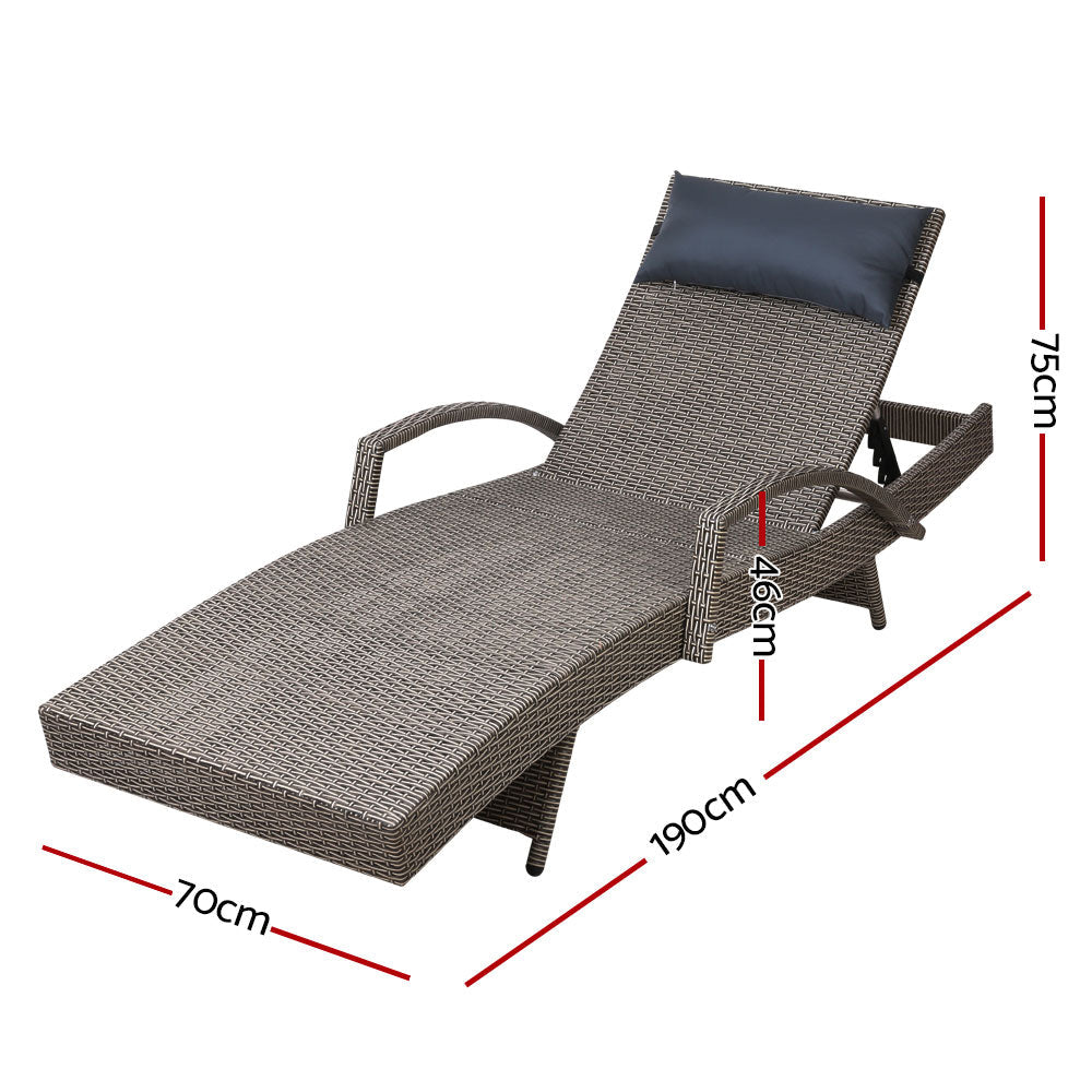 Bianca Outdoor Sun Lounger Chair with Pillow Headrest - Grey - Bedzy Australia