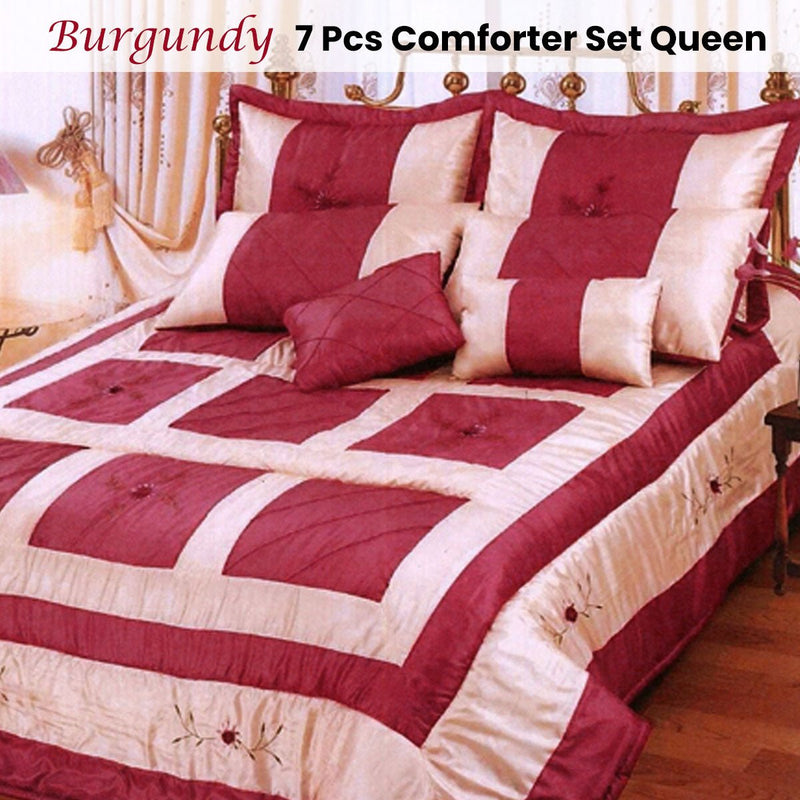 Burgundy 7 Pcs Comforter Set Queen - Home & Garden > Bathroom Accessories - Bedzy Australia
