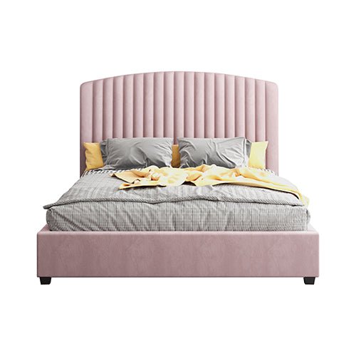 Camira Double Size Velvet Bed Frame Pink - Furniture > Bedroom > Beds & Bed Frames - Bedzy Australia