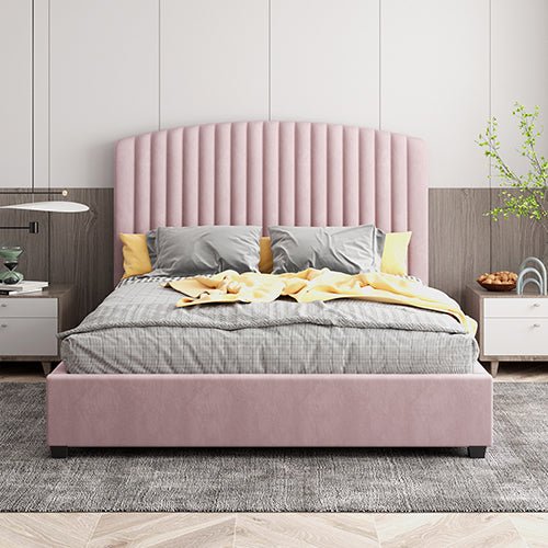 Camira Double Size Velvet Bed Frame Pink - Furniture > Bedroom > Beds & Bed Frames - Bedzy Australia