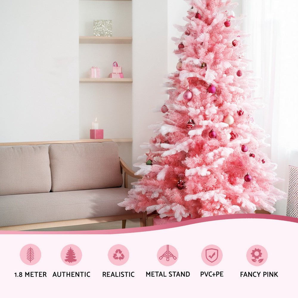 Christmas Tree 1.8m Pink Xmas Tree Snowy Party Decor 810 Tips - Occasions > Christmas > Christmas Trees - Bedzy Australia