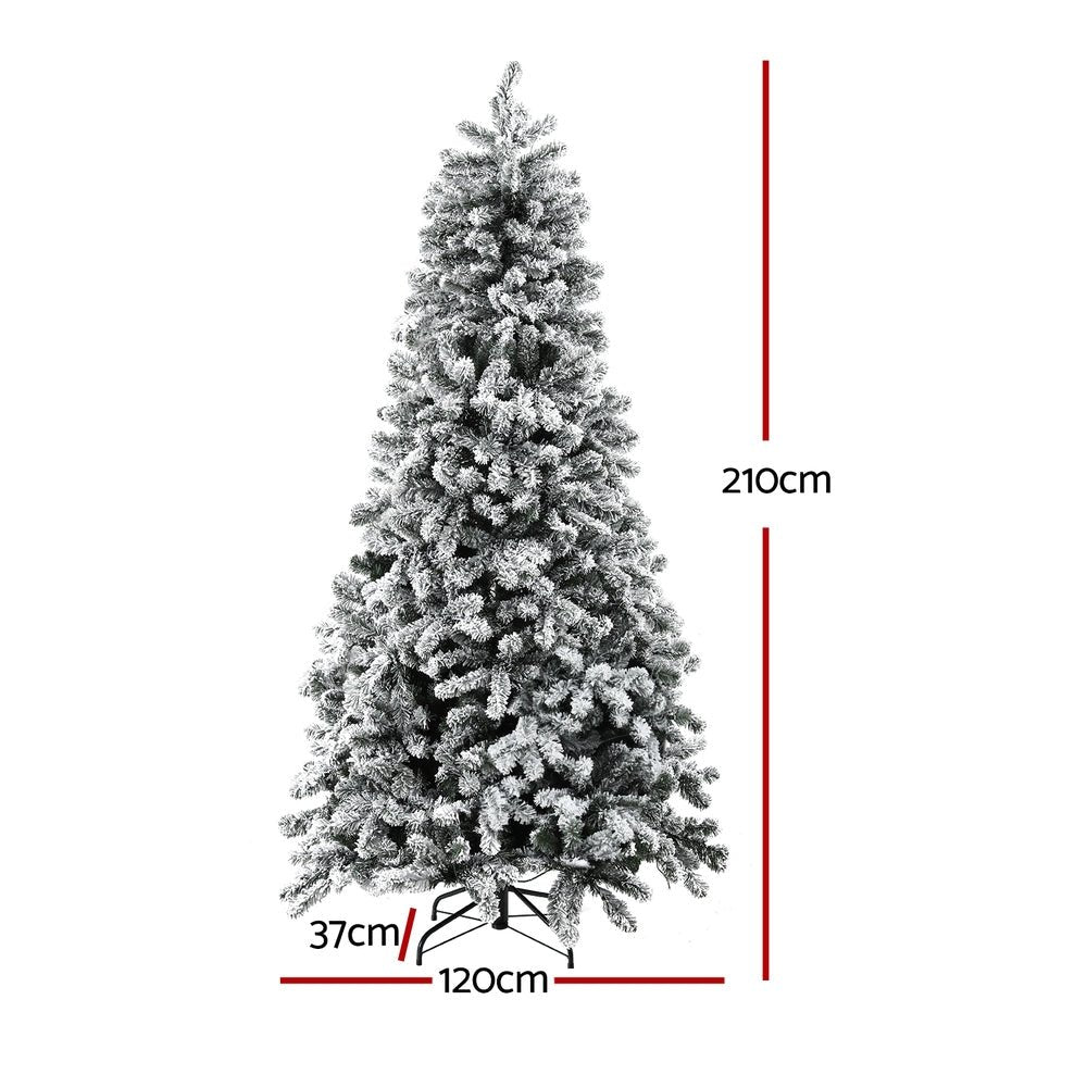 Christmas Tree 2.1m Snow Flocked LED Xmas Decoration 8 Light Modes - Occasions > Christmas > Christmas Trees - Bedzy Australia