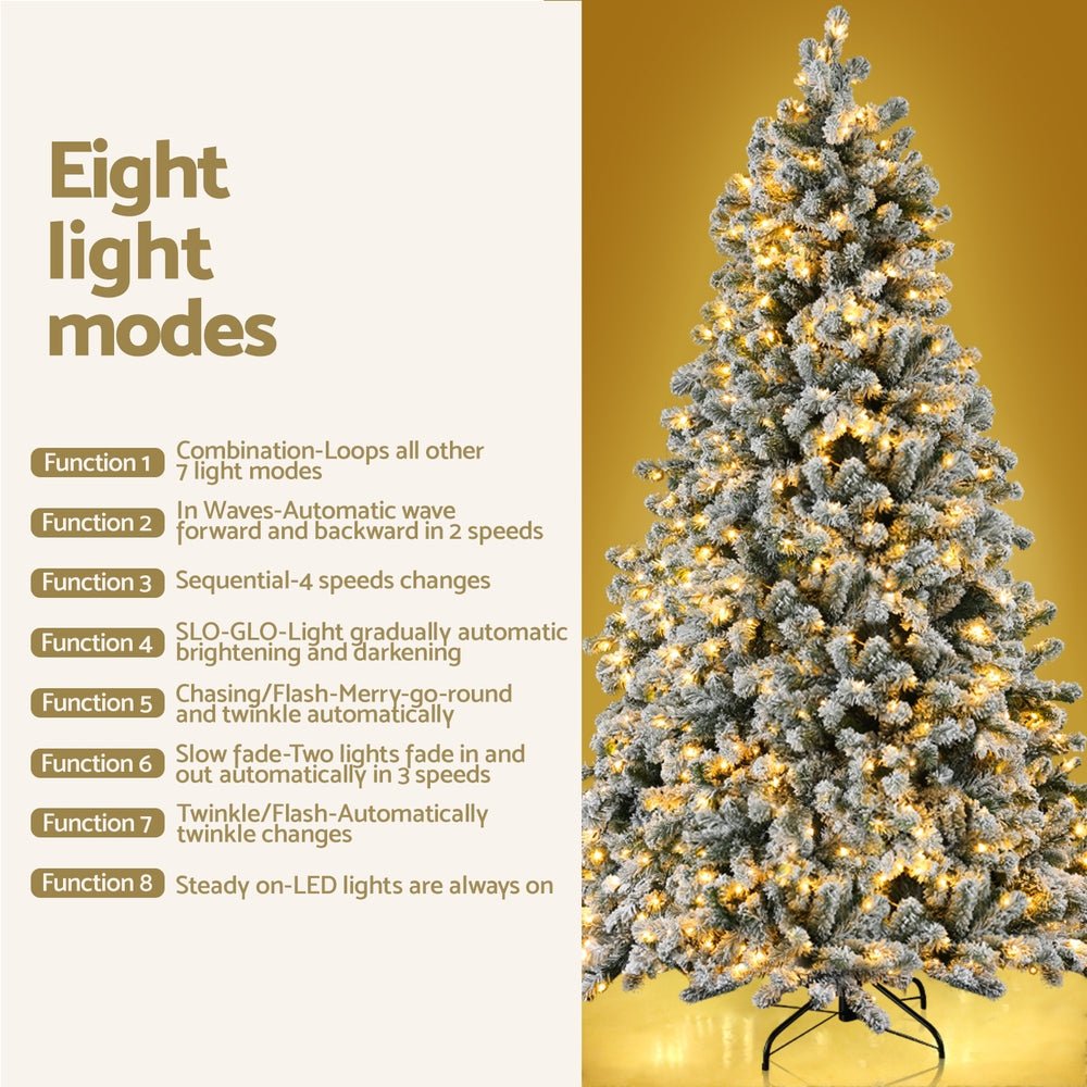 Christmas Tree 2.1m Snow Flocked LED Xmas Decoration 8 Light Modes - Occasions > Christmas > Christmas Trees - Bedzy Australia