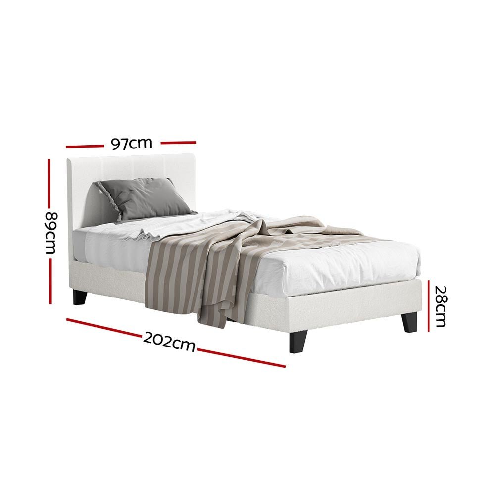 Coogee Single Bed Frame Cuddly White Bouclé - Furniture > Bedroom - Bedzy Australia