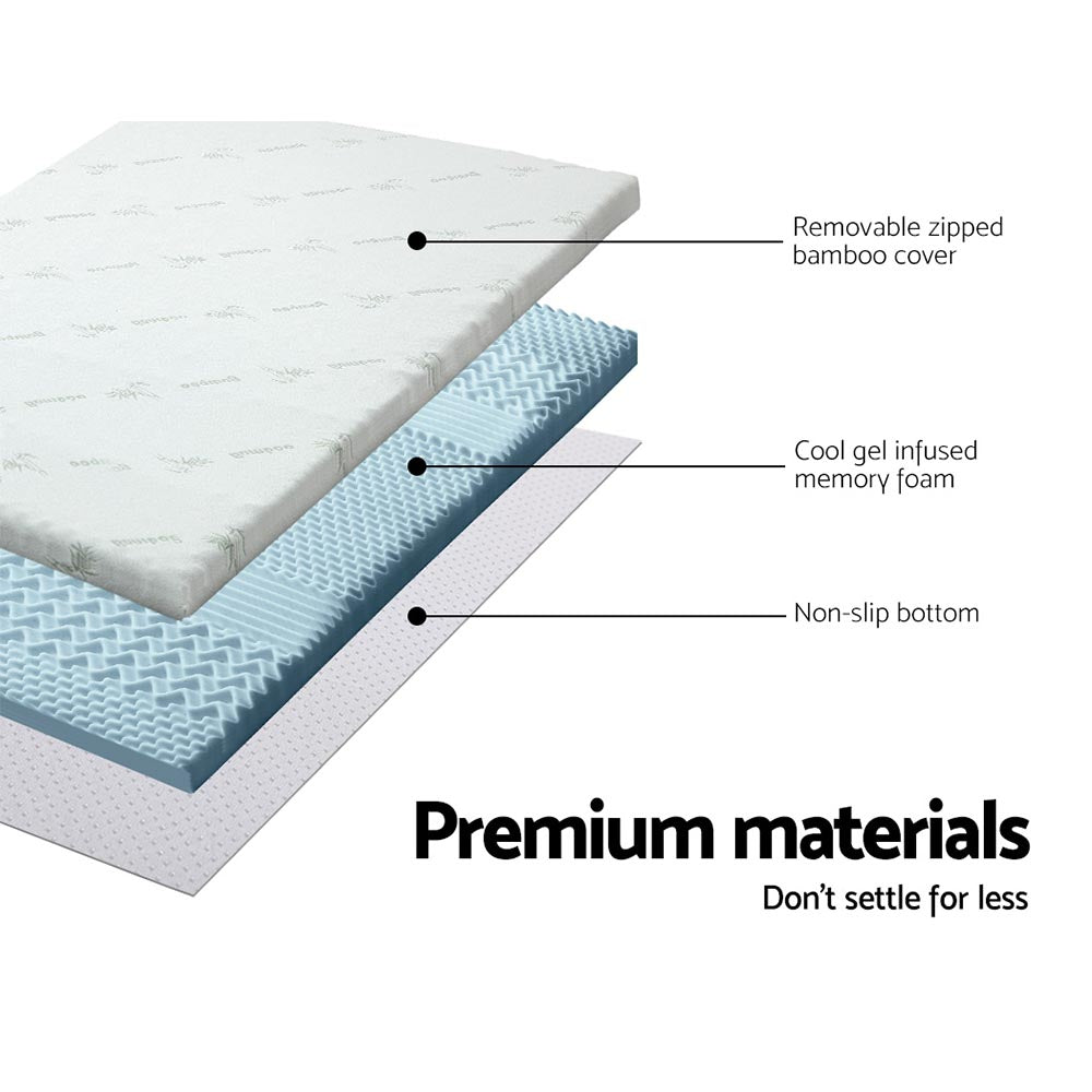 Cool Gel 7 - zone Memory Foam Mattress Topper w/Bamboo Cover 5cm - King - Bedzy Australia