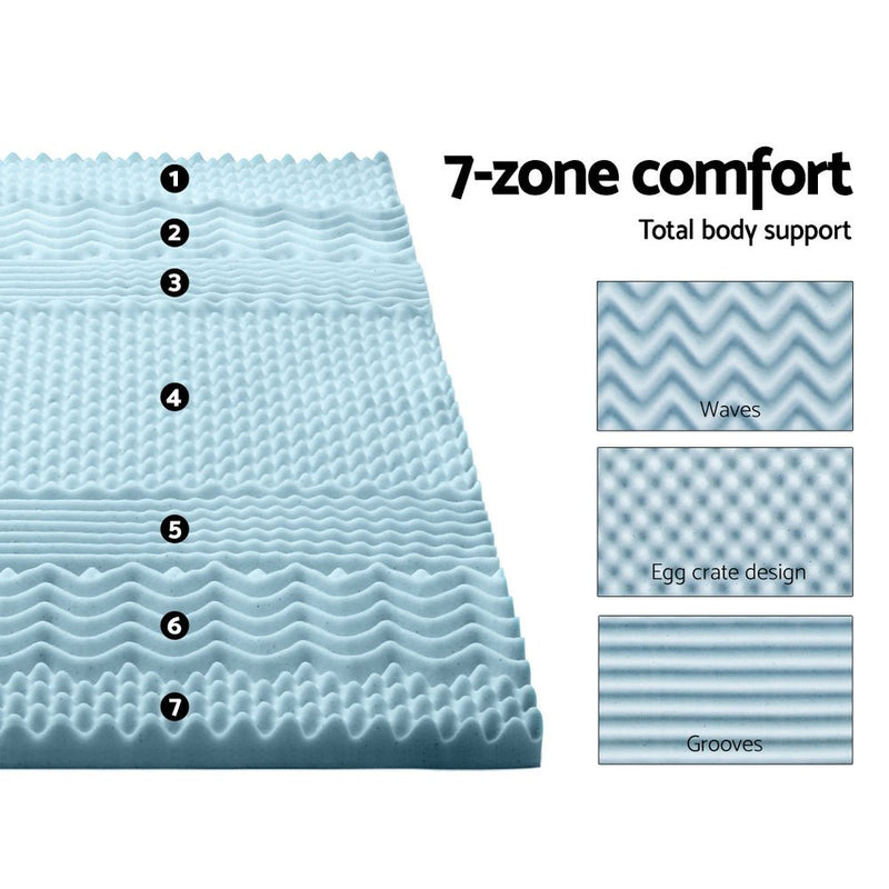 Cool Gel 7 - zone Memory Foam Mattress Topper w/Bamboo Cover 5cm - King - Bedzy Australia