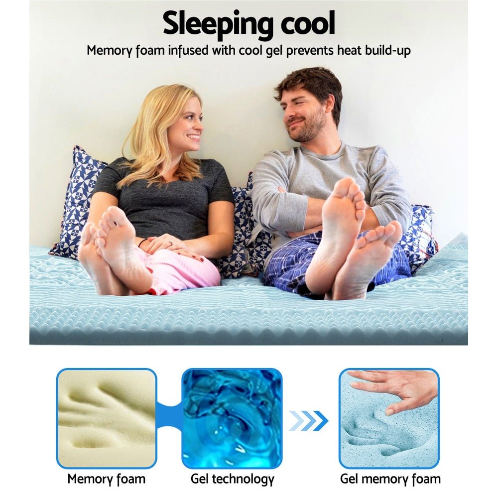 Cool Gel 7 - zone Memory Foam Mattress Topper w/Bamboo Cover 5cm - Single - Bedzy Australia