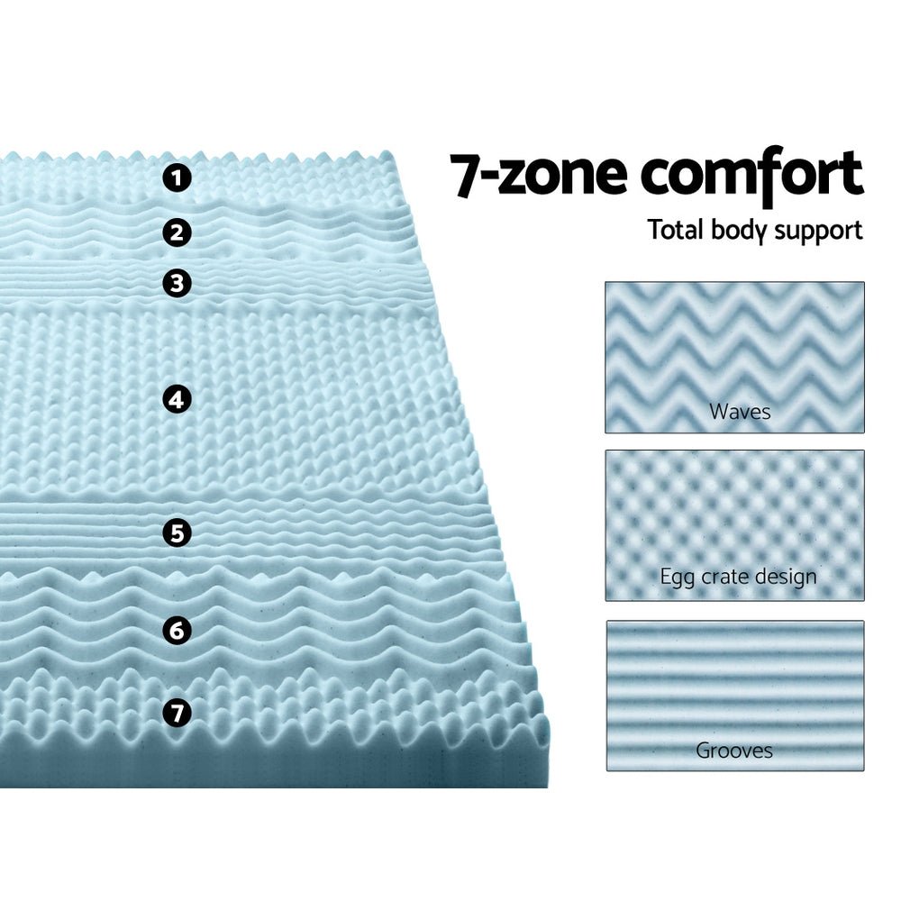 Cool Gel 7 - zone Memory Foam Mattress Topper w/Bamboo Cover 8cm - Single - Bedzy Australia