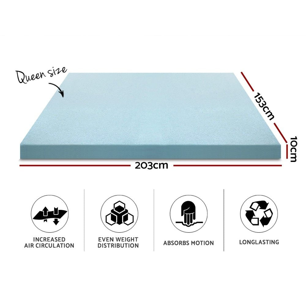 Cool Gel Memory Foam Mattress Topper w/Bamboo Cover 10cm - Queen - Bedzy Australia