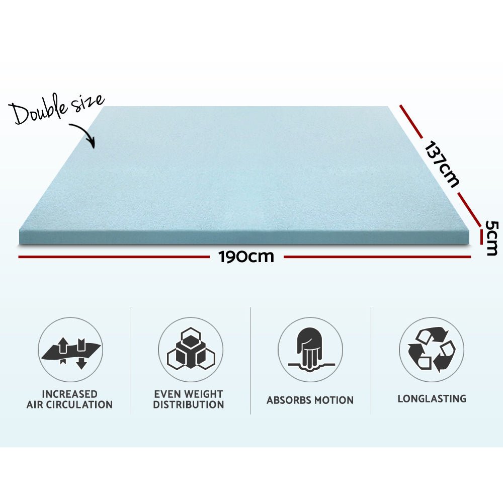 Cool Gel Memory Foam Mattress Topper w/Bamboo Cover 5cm - Double - Bedzy Australia