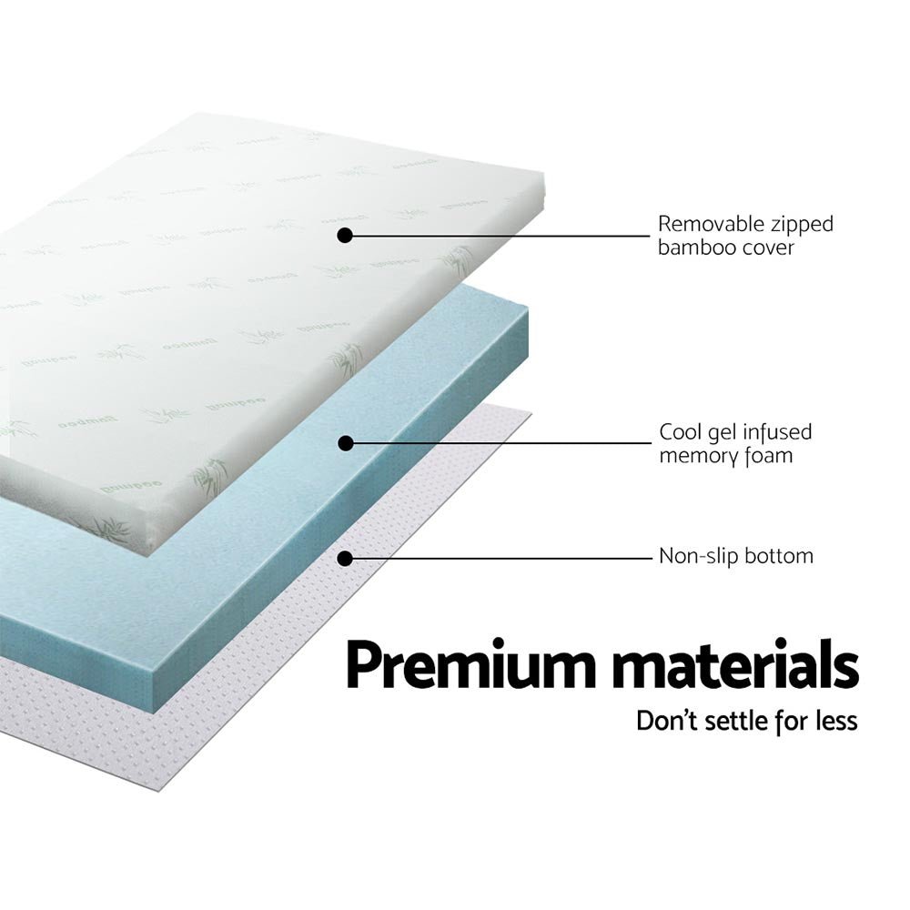 Cool Gel Memory Foam Mattress Topper w/Bamboo Cover 5cm - Double - Bedzy Australia