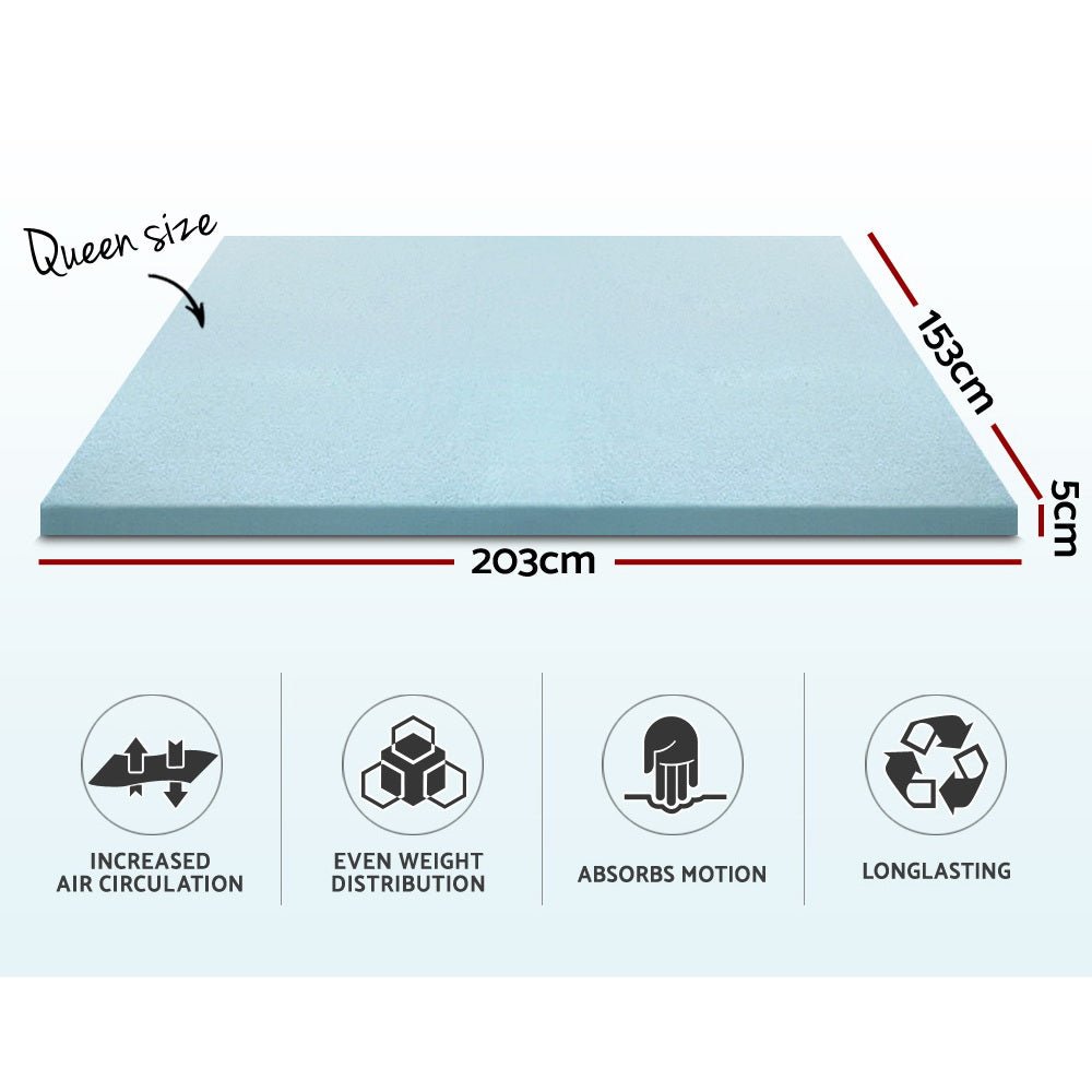 Cool Gel Memory Foam Mattress Topper w/Bamboo Cover 5cm - Queen - Bedzy Australia