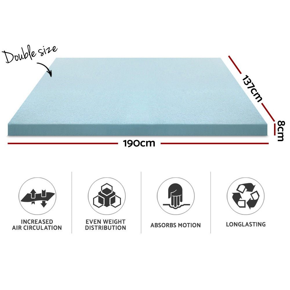 Cool Gel Memory Foam Mattress Topper w/Bamboo Cover 8cm - Double - Bedzy Australia