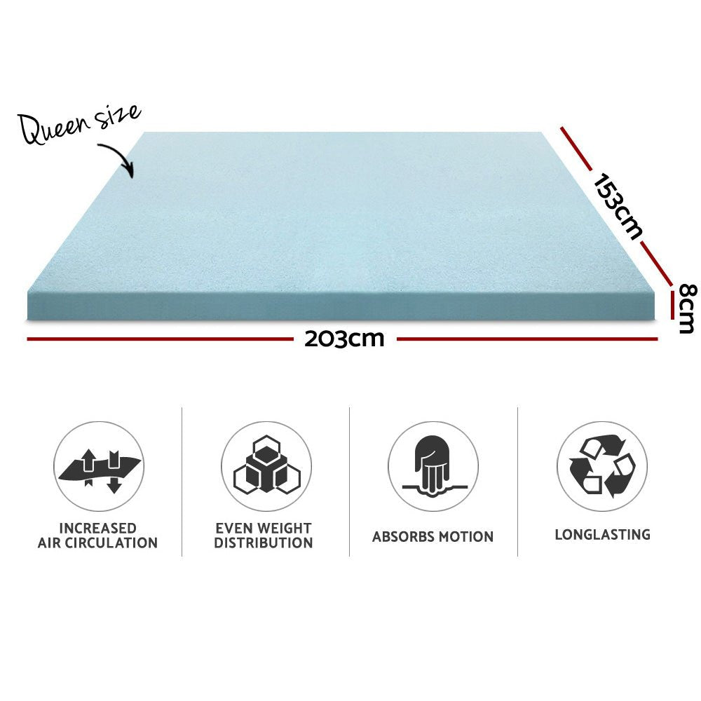 Cool Gel Memory Foam Mattress Topper w/Bamboo Cover 8cm - Queen - Bedzy Australia