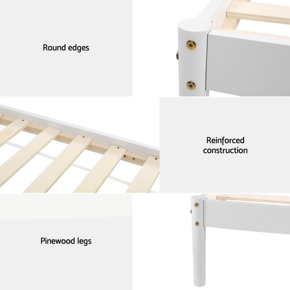 Daly King Single Wooden Bed Frame White - Furniture > Bedroom - Bedzy Australia