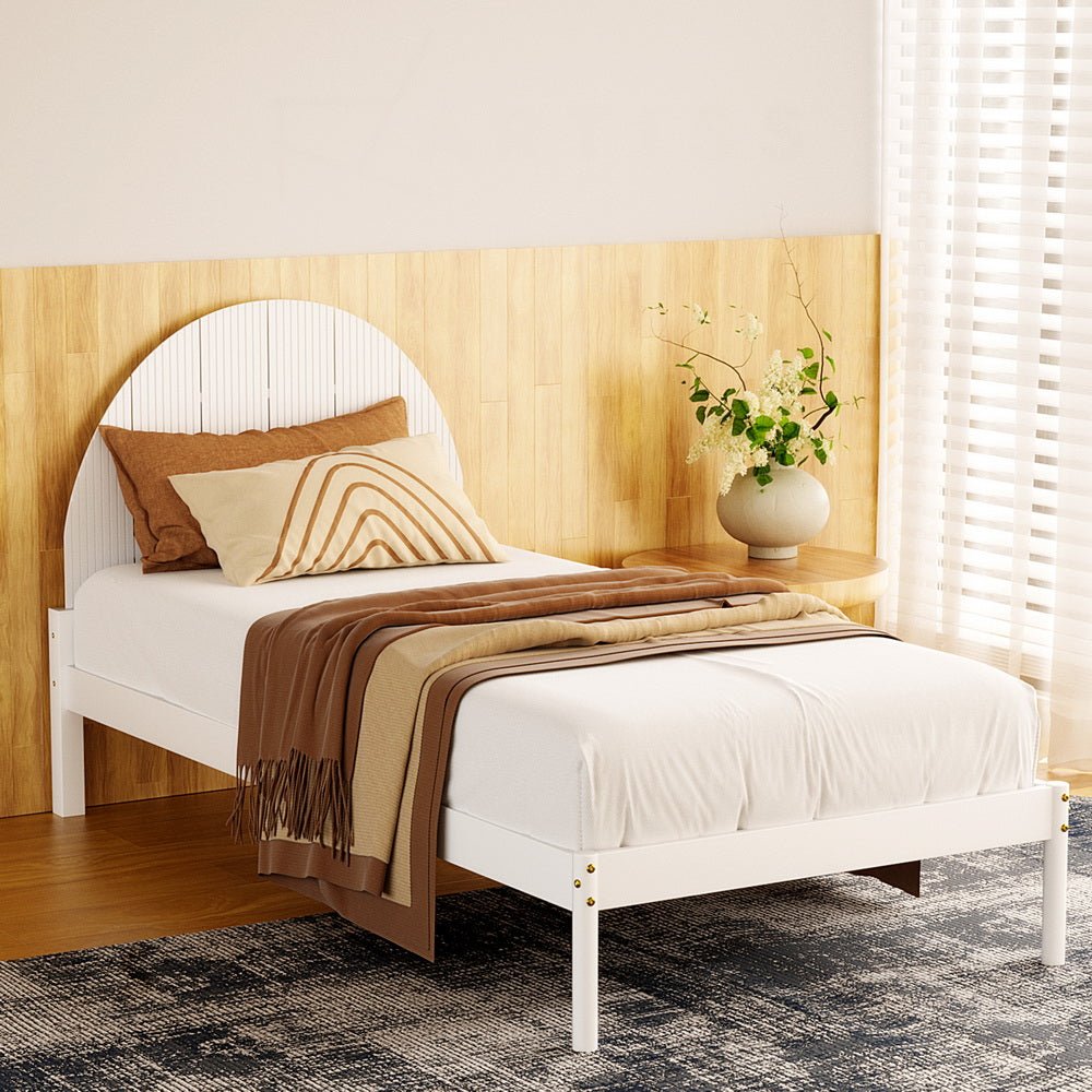 Daly Single Wooden Bed Frame White - Furniture > Bedroom - Bedzy Australia