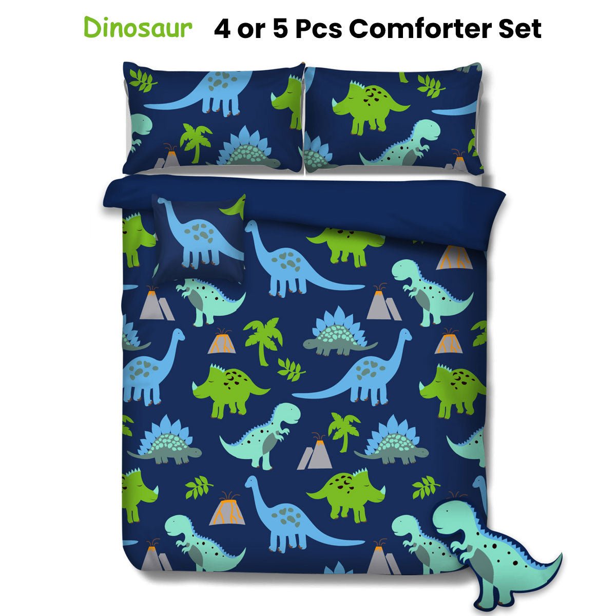 Dinosaur Kids Advventure 4 Pcs Comforter Set Single - Home & Garden > Bathroom Accessories - Bedzy Australia