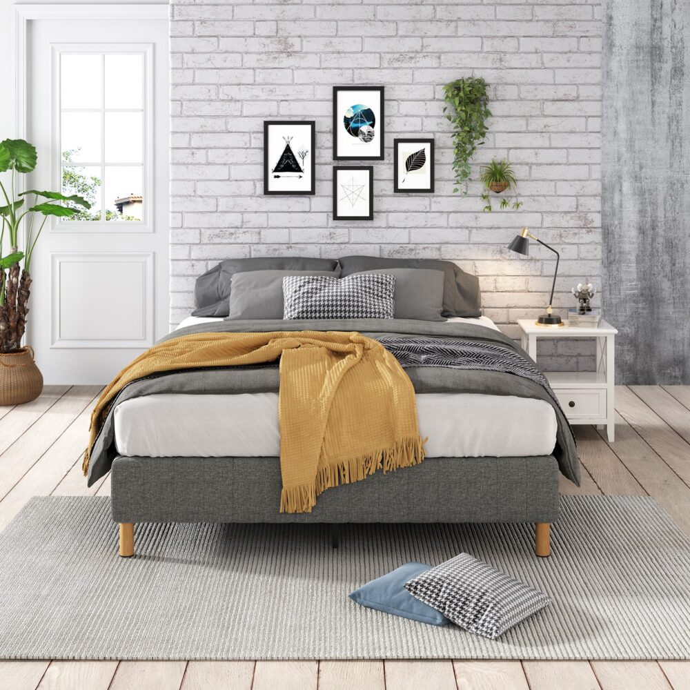 Double Metal Bed Frame Mattress Foundation - Dark Grey - Furniture > Bedroom - Bedzy Australia