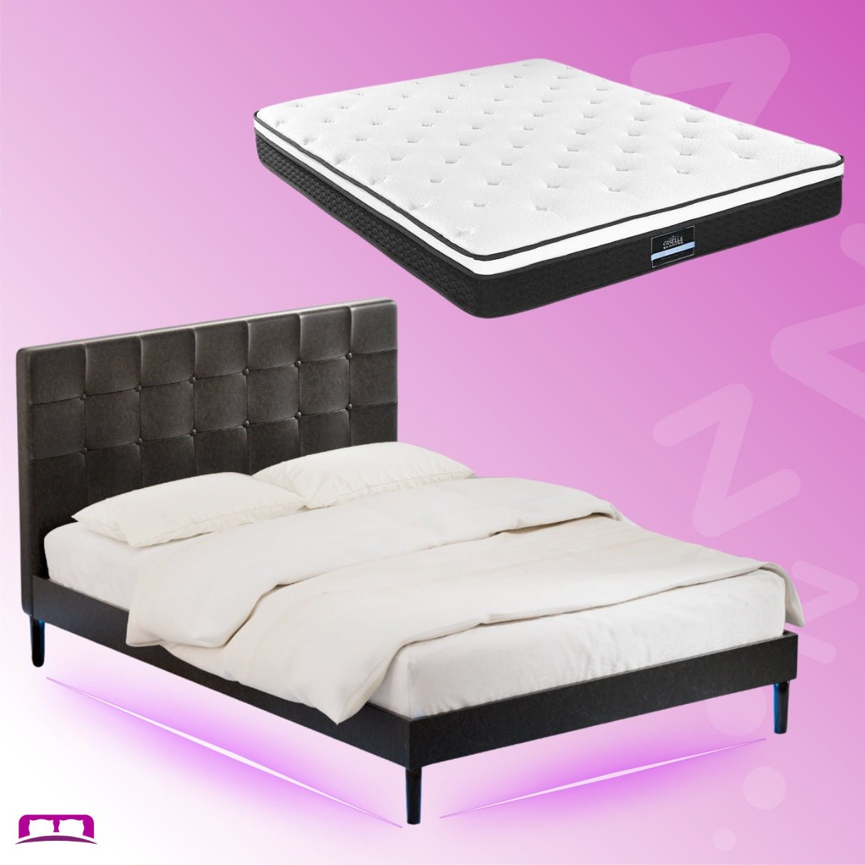 Double Package | Manly LED Bed Frame Black & Bonita Pillow Top Mattress (Medium Firm) - Baby & Kids > Kid's Furniture > Kid's Beds & Bed Frames - Bedzy Australia