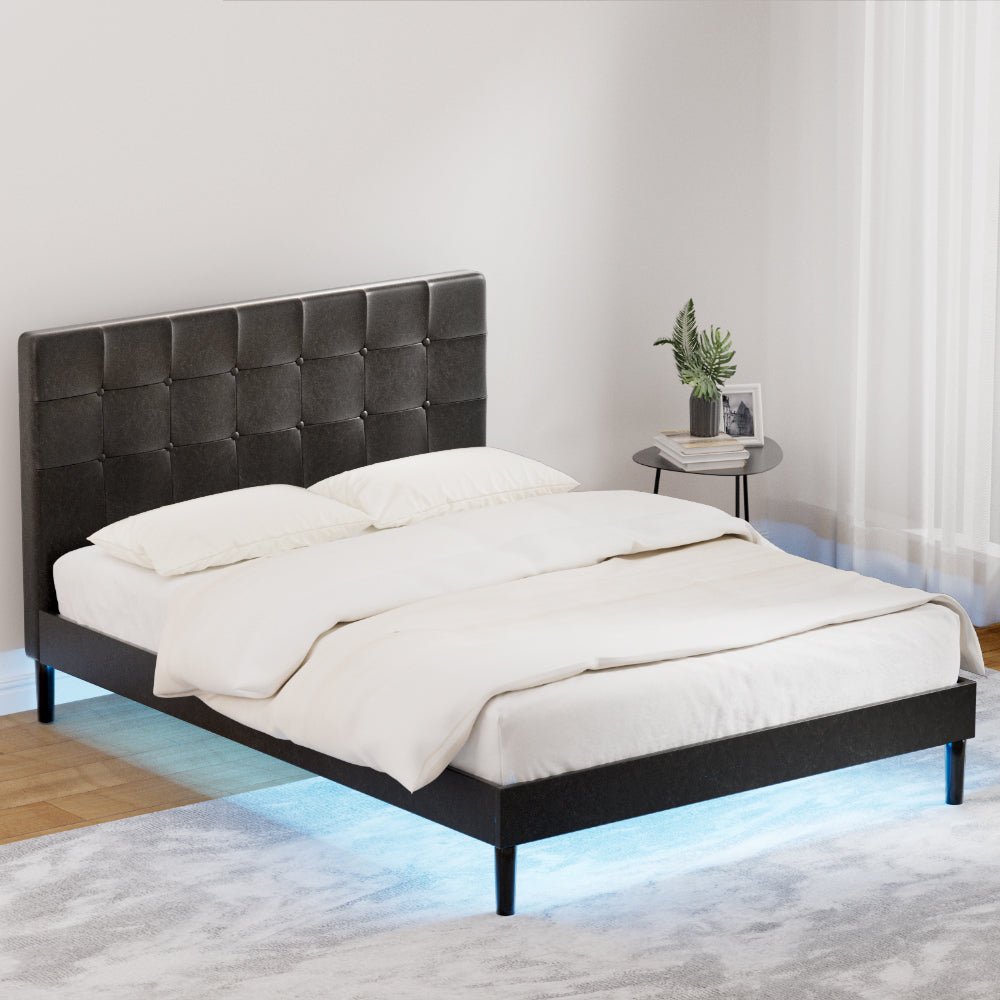 Double Package | Manly LED Bed Frame Black & Bonita Pillow Top Mattress (Medium Firm) - Baby & Kids > Kid's Furniture > Kid's Beds & Bed Frames - Bedzy Australia