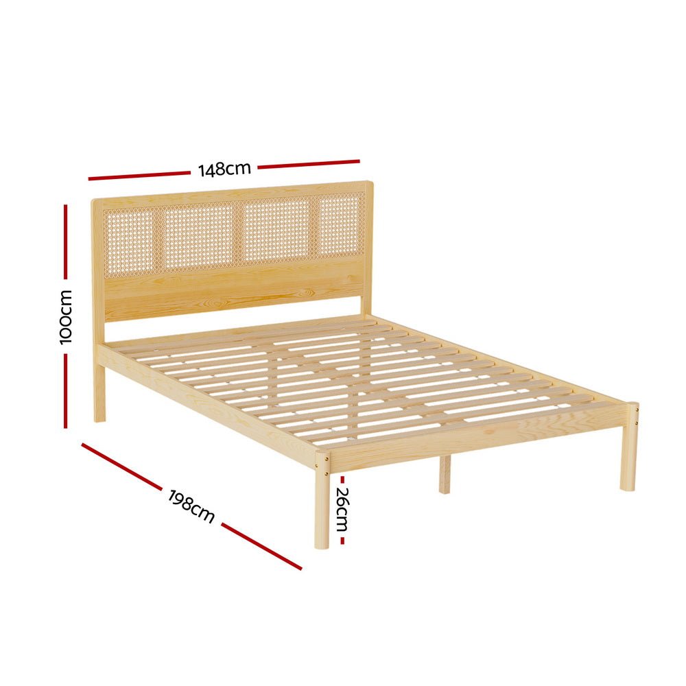 Double Package | Rita Rattan Wooden Bed Frame Pine & Bonita Pillow Top Mattress (Medium Firm) - Baby & Kids > Kid's Furniture > Kid's Beds & Bed Frames - Bedzy Australia