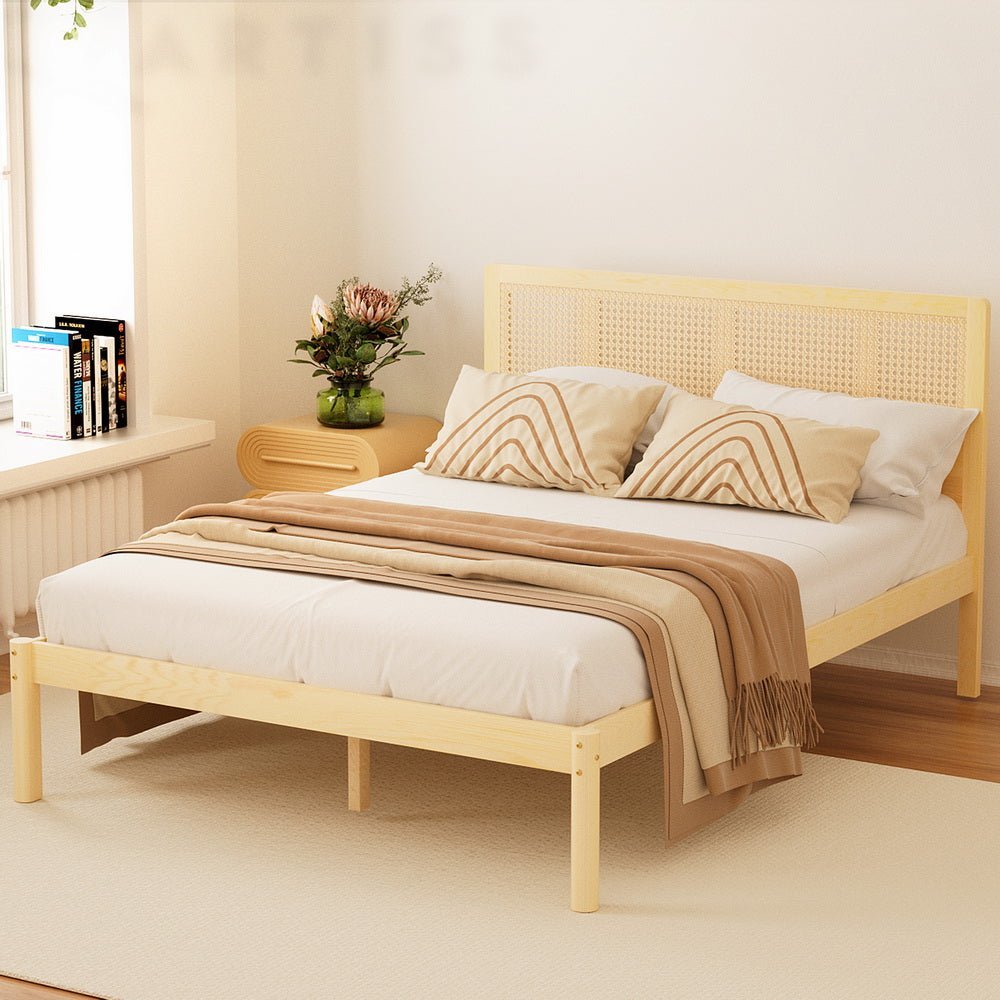 Double Package | Rita Rattan Wooden Bed Frame Pine & Bonita Pillow Top Mattress (Medium Firm) - Baby & Kids > Kid's Furniture > Kid's Beds & Bed Frames - Bedzy Australia