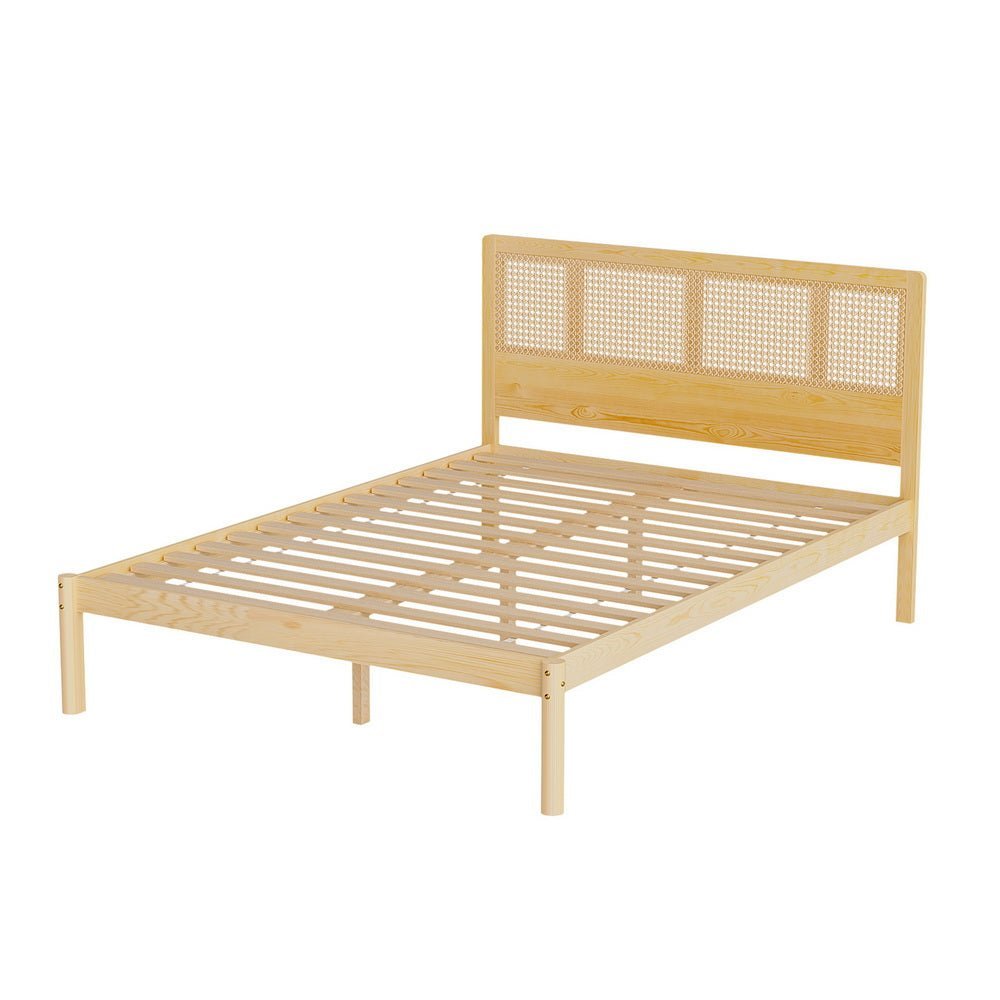 Double Package | Rita Rattan Wooden Bed Frame Pine & Bonita Pillow Top Mattress (Medium Firm) - Baby & Kids > Kid's Furniture > Kid's Beds & Bed Frames - Bedzy Australia