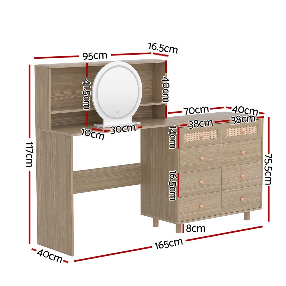 Dressing Table Set Stool LED Mirror Pine - Furniture > Bedroom > Dressing Vanity & Dressing Tables - Bedzy Australia