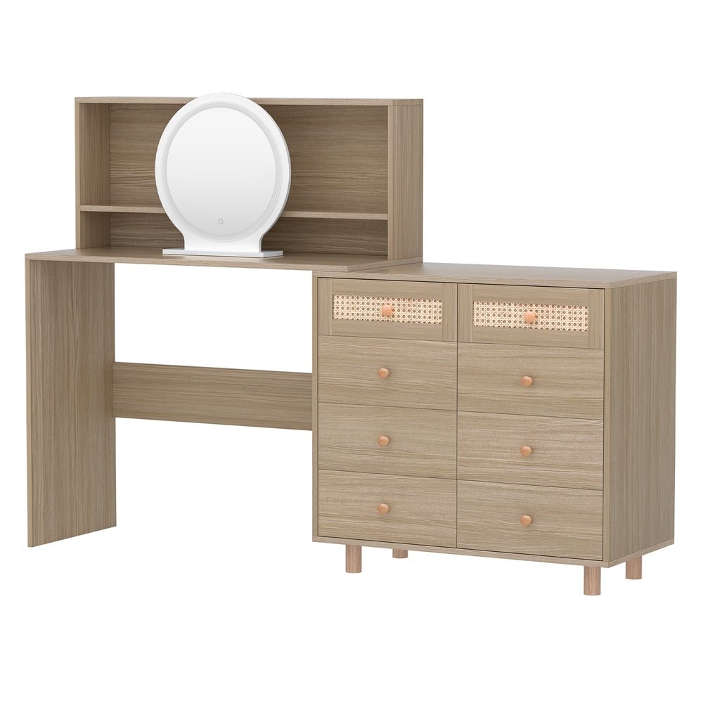 Dressing Table Set Stool LED Mirror Pine - Furniture > Bedroom > Dressing Vanity & Dressing Tables - Bedzy Australia