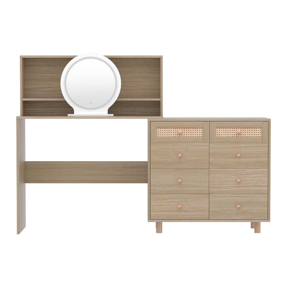 Dressing Table Set Stool LED Mirror Pine - Furniture > Bedroom > Dressing Vanity & Dressing Tables - Bedzy Australia