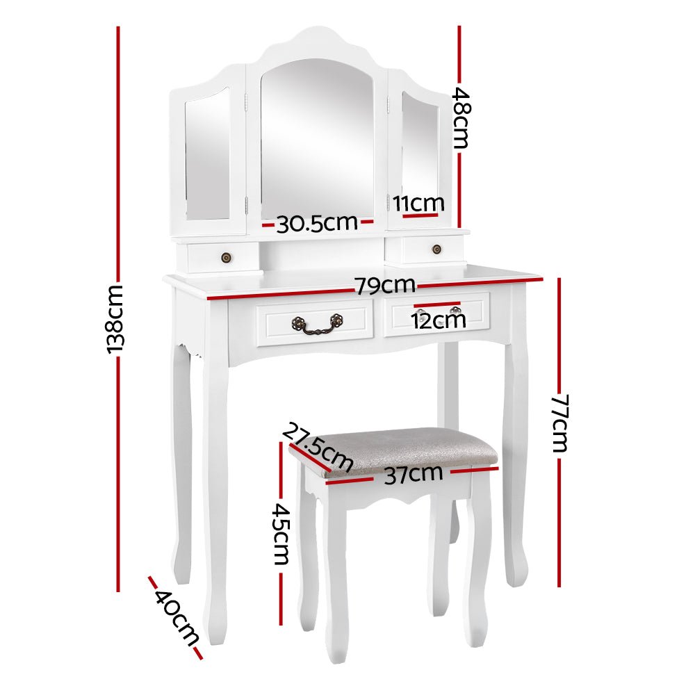 Dressing Table with Mirror - White - Bedzy Australia