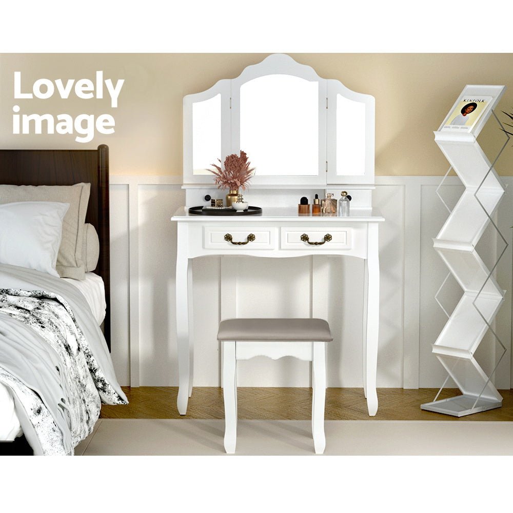 Dressing Table with Mirror - White - Bedzy Australia