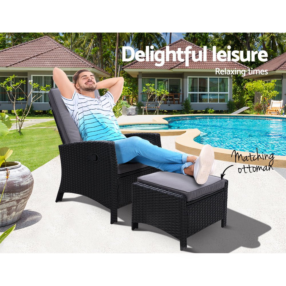 Elise Outdoor Recliner Chair with Ottoman Black - Bedzy Australia