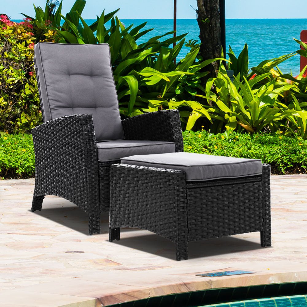 Elise Outdoor Recliner Chair with Ottoman Black - Bedzy Australia